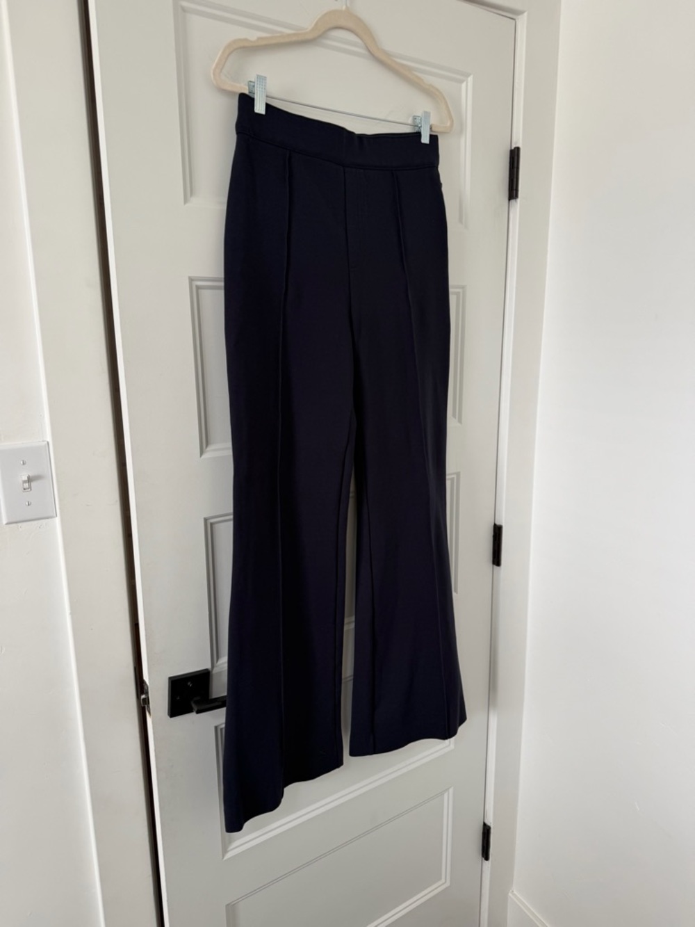 Spanx Navy Blue Stretch Womens Ponte Flare Fit Trousers - Size L
